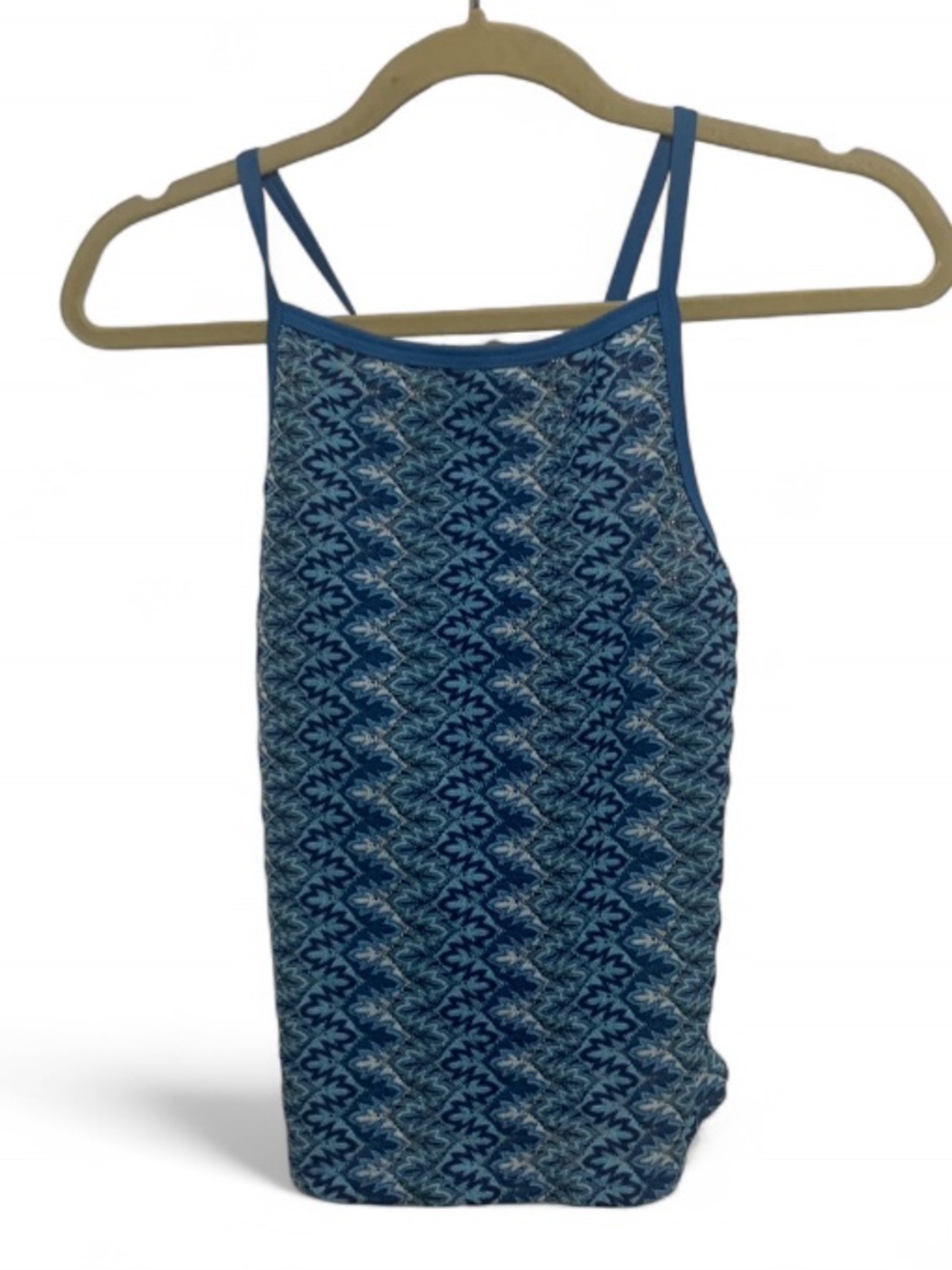 Y2K Blue Patterned Crisscross Straps Tank Top